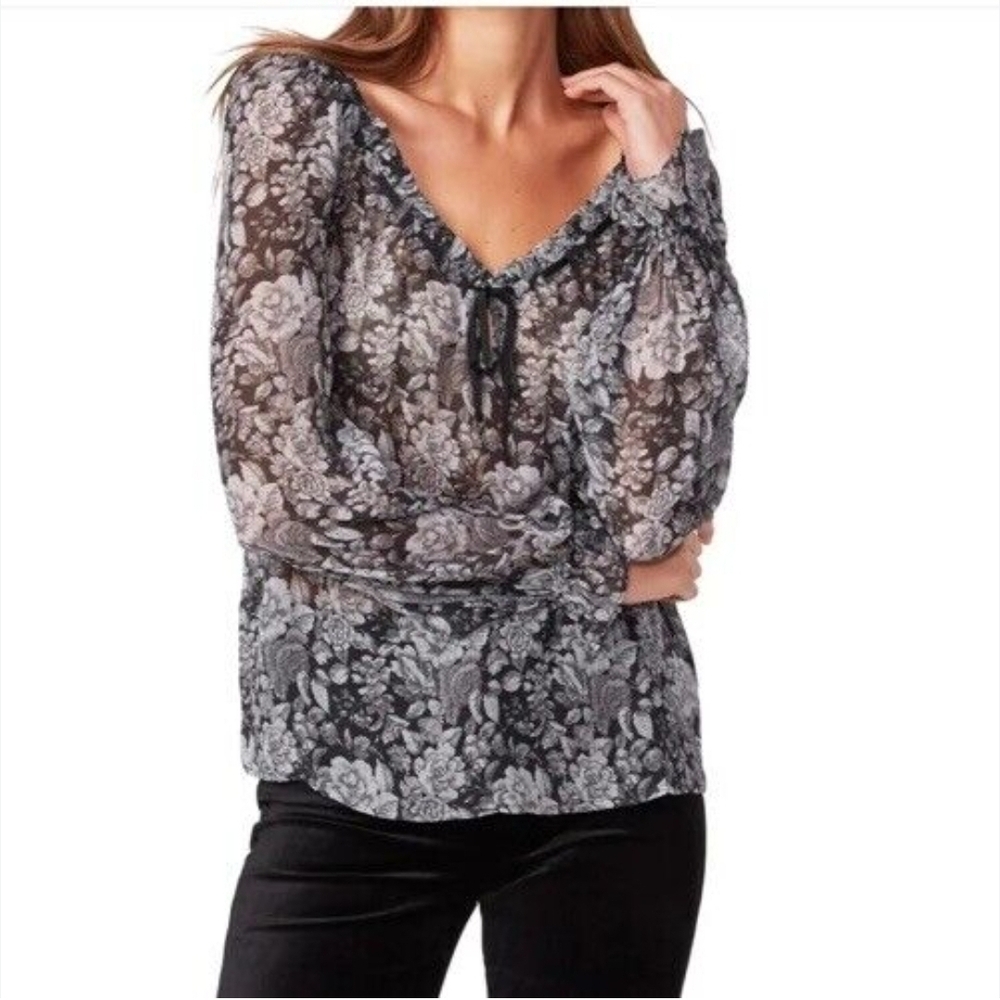 PAIGE Black and Gray Floral Blouse